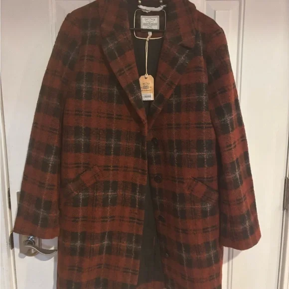 Fat Face Red and Black Checkered Pea Coat Size 12 NWT - Picture 5 of 8